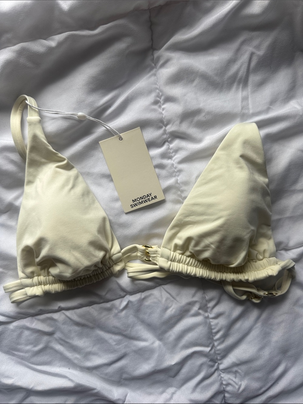 Monday Swimwear Havana Top Ivory Triangle Bikini Top with Ruched Band Size V